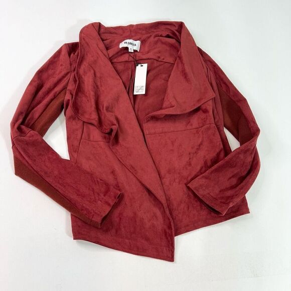 Bb Dakota Jacket Womens Medium Red Wade Faux Suede Draped Open Front new - Picture 1 of 7